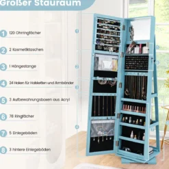 360° Drehbarer Schmuckschrank mit Ganzkörperspiegel Spiegelschrank mit Schmuckaufbewahrung