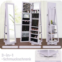 360° Drehbarer Schmuckschrank mit Ganzkörperspiegel Spiegelschrank mit Schmuckaufbewahrung