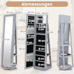 360° Drehbarer Schmuckschrank mit Ganzkörperspiegel Spiegelschrank mit Schmuckaufbewahrung