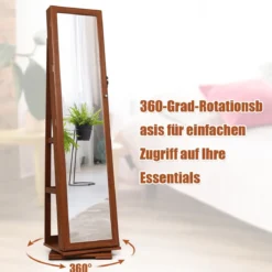 360° Drehbarer Schmuckschrank mit Ganzkörperspiegel Spiegelschrank mit Schmuckaufbewahrung
