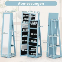 360° Drehbarer Schmuckschrank mit Ganzkörperspiegel Spiegelschrank mit Schmuckaufbewahrung