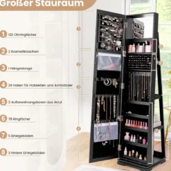 360° Drehbarer Schmuckschrank mit Ganzkörperspiegel Spiegelschrank mit Schmuckaufbewahrung