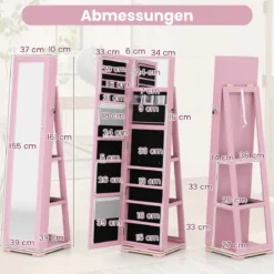 360° Drehbarer Schmuckschrank mit Ganzkörperspiegel Spiegelschrank mit Schmuckaufbewahrung