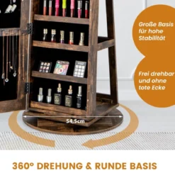 360° Drehbarer Schmuckschrank mit Dreifarbigen LED-Leuchten Freistehender Spiegelschrank