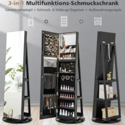 360° Drehbarer Schmuckschrank mit Dreifarbigen LED-Leuchten Freistehender Spiegelschrank
