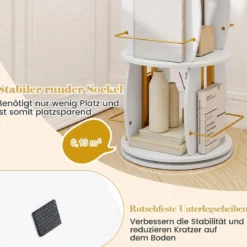 Drehbares Bücherregal Holz mit Rotierendem Sockel & Schutzgeländer 40 x 40 x 128,5 cm Weiß