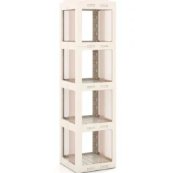360° Drehbares Bücherregal Klappbares Standregal Transparenter Büroregal 36,5 x 36 x 141,5 cm Weiß