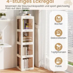 360° Drehbares Bücherregal Klappbares Standregal Transparenter Büroregal 36,5 x 36 x 141,5 cm Weiß
