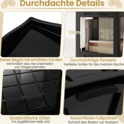 360° Drehbares Bücherregal Klappbares Standregal Transparenter Büroregal 36,5 x 36 x 174 cm Schwarz