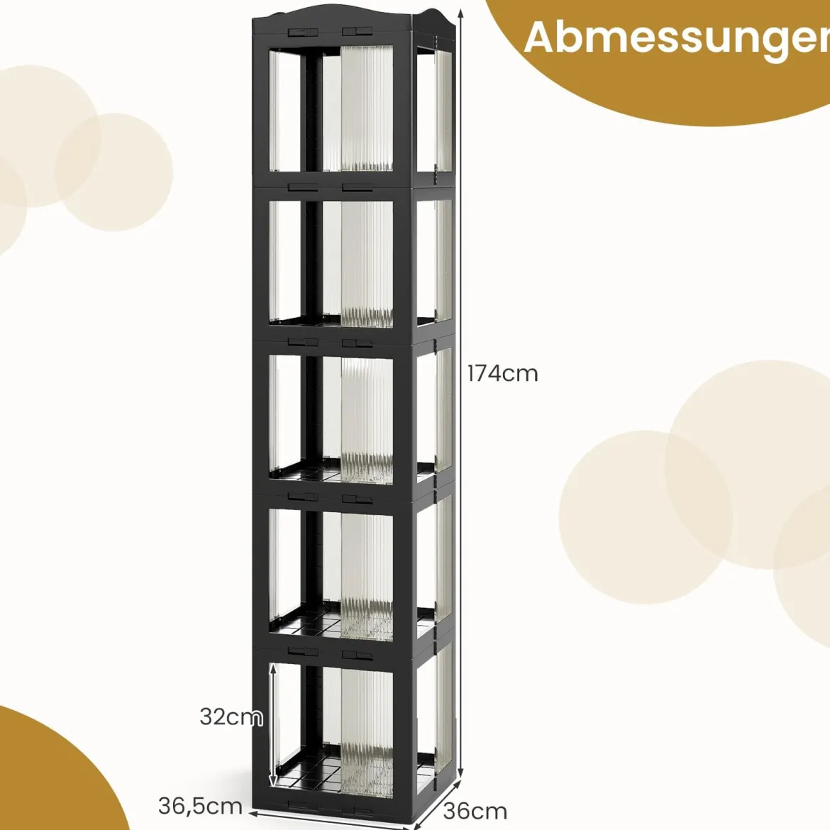 360° Drehbares Bücherregal Klappbares Standregal Transparenter Büroregal 36,5 x 36 x 174 cm Schwarz