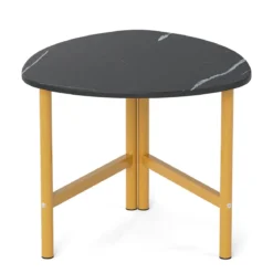 Dreieckiger Couchtisch Ovaler Kaffeetisch Mit Metallbeinen Holzakzent Rustikales Braun & Schwarz