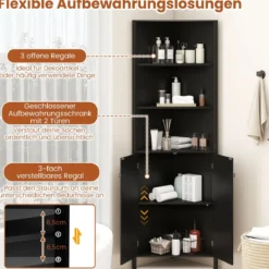 Dreieckiger Küchenschrank mit 2 Türen & 5 Ablagen Schmaler Eckschrank Hochschrank Schwarz