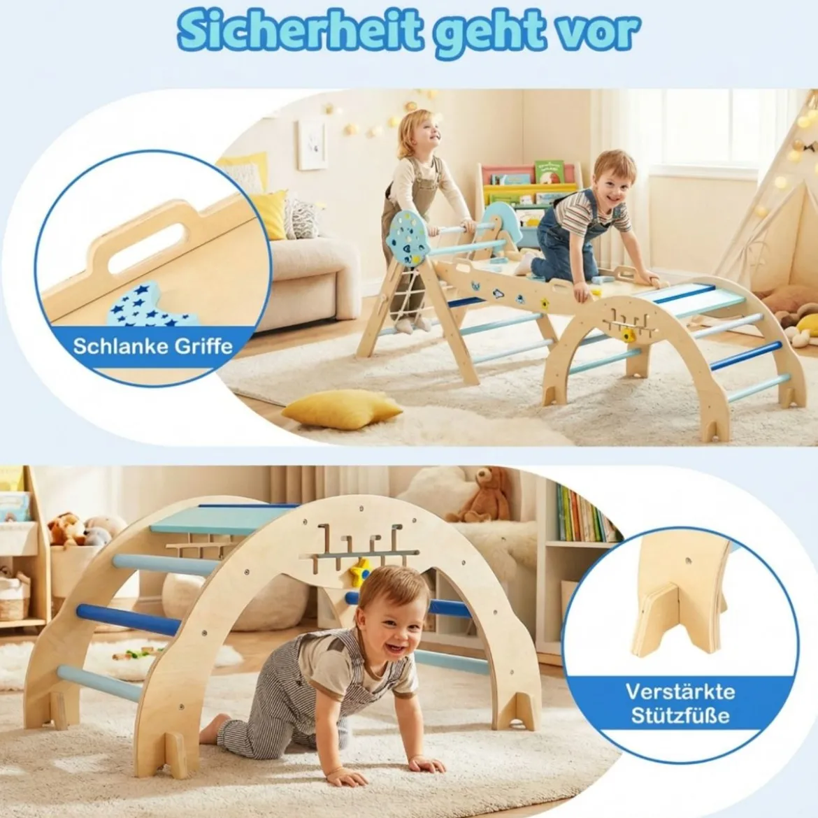 Dreieck-Kletterset mit Bogen & Rampe & Kletterer Faltbares Dschungelturngerät Montessori-Spielzeug
