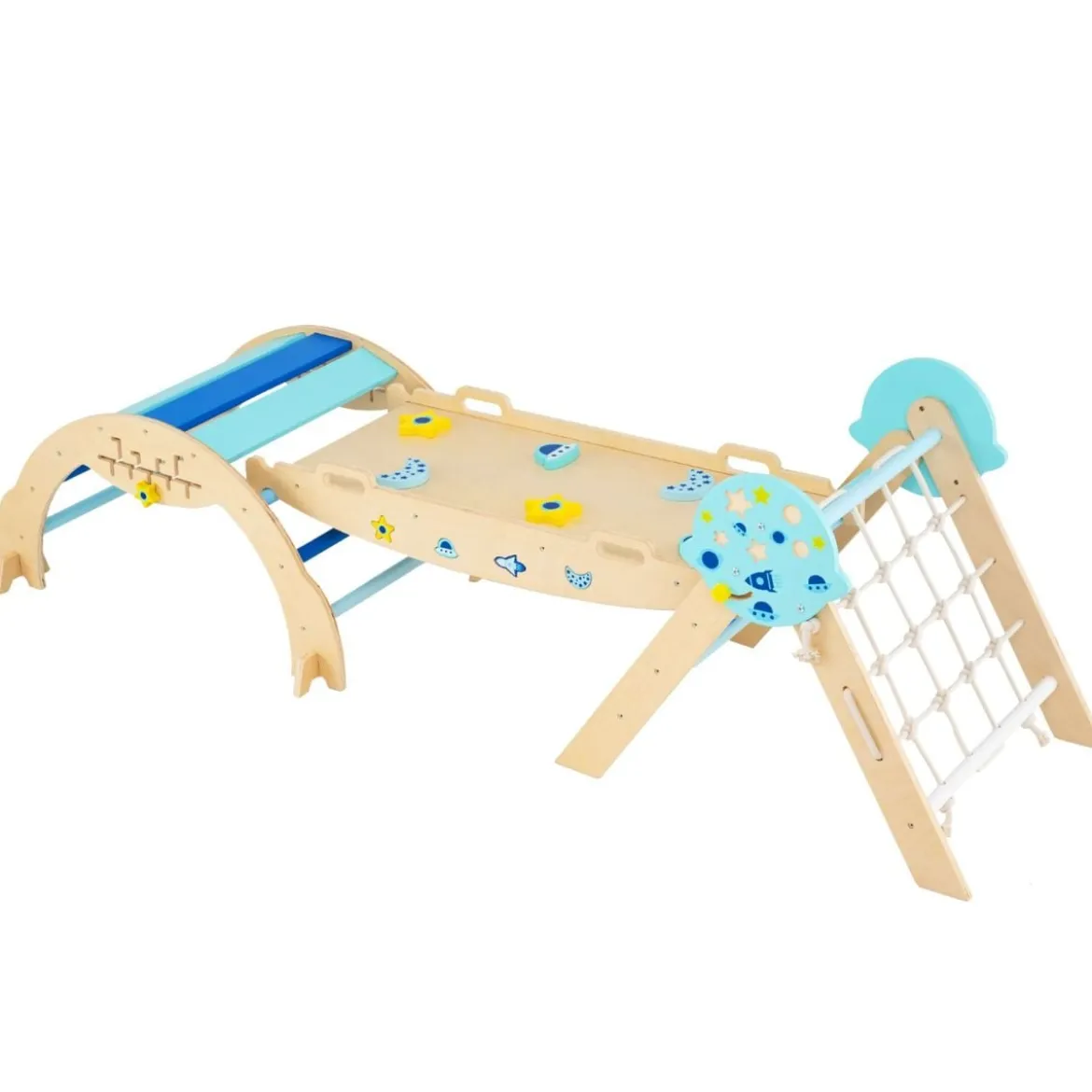 Dreieck-Kletterset mit Bogen & Rampe & Kletterer Faltbares Dschungelturngerät Montessori-Spielzeug