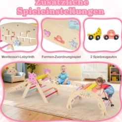 Dreiecksset 9-in-1 faltbares Kletterspielzeug Montessori Kletterset aus Holz Klettergerüst für Kinder Bunt