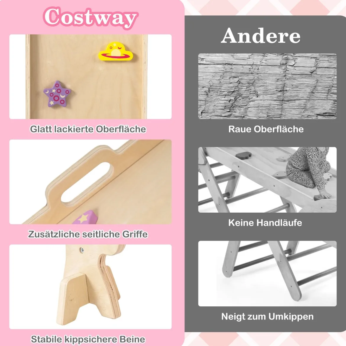 Dreiecksset 9-in-1 faltbares Kletterspielzeug Montessori Kletterset aus Holz Klettergerüst für Kinder Macaron