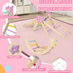 Dreiecksset 9-in-1 faltbares Kletterspielzeug Montessori Kletterset aus Holz Klettergerüst für Kinder Macaron