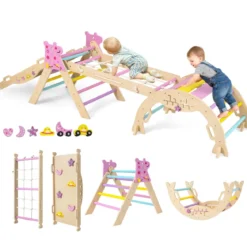 Dreiecksset 9-in-1 faltbares Kletterspielzeug Montessori Kletterset aus Holz Klettergerüst für Kinder Macaron