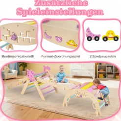 Dreiecksset 9-in-1 faltbares Kletterspielzeug Montessori Kletterset aus Holz Klettergerüst für Kinder Macaron