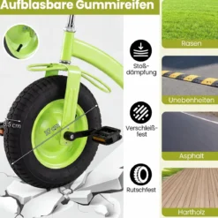 Dreirad Kinderfahrrad bis 91 kg Belastbar mit Verstellbarem Sitz & Lenker für Kinder ab 3 Jahren Grün