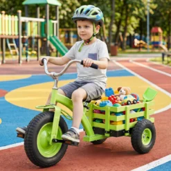 Dreirad Kinderfahrrad bis 91 kg Belastbar mit Verstellbarem Sitz & Lenker für Kinder ab 3 Jahren Grün