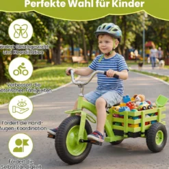 Dreirad Kinderfahrrad bis 91 kg Belastbar mit Verstellbarem Sitz & Lenker für Kinder ab 3 Jahren Grün