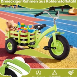 Dreirad Kinderfahrrad bis 91 kg Belastbar mit Verstellbarem Sitz & Lenker für Kinder ab 3 Jahren Grün