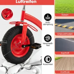 Dreirad Kinderfahrrad bis 91 kg Belastbar mit Verstellbarem Sitz & Lenker für Kinder ab 3 Jahren Rot