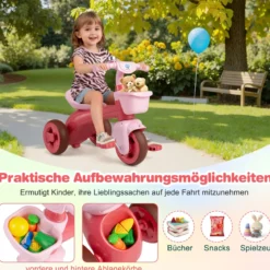 Dreirad Kinder Laufrad mit begrenzter Lenkung Klingel & ergonomischem Sitz Kleinkinder Spielzeug Rosa