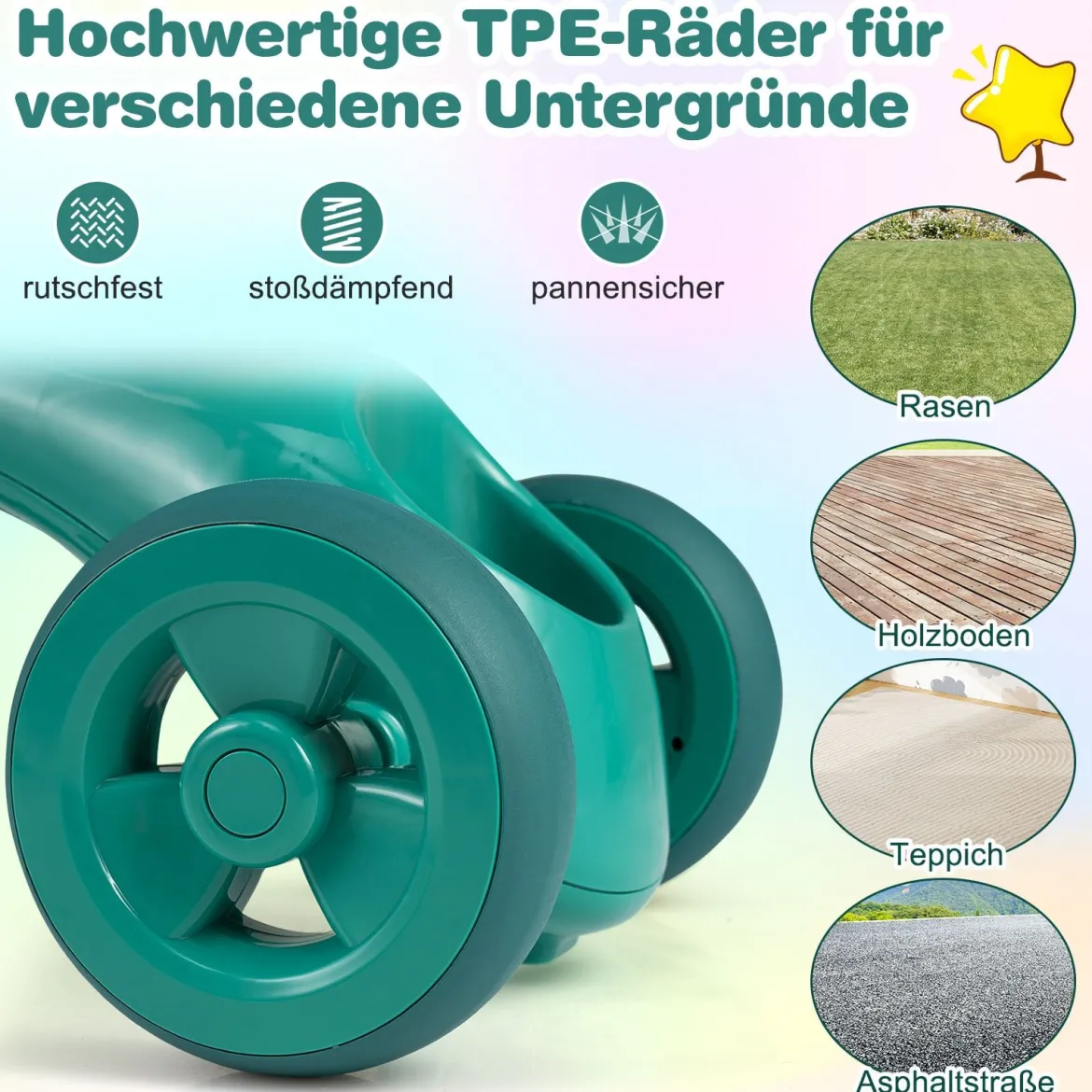 Dreirad Kinder Laufrad mit begrenzter Lenkung Klingel & ergonomischem Sitz Kleinkinder Spielzeug Grün