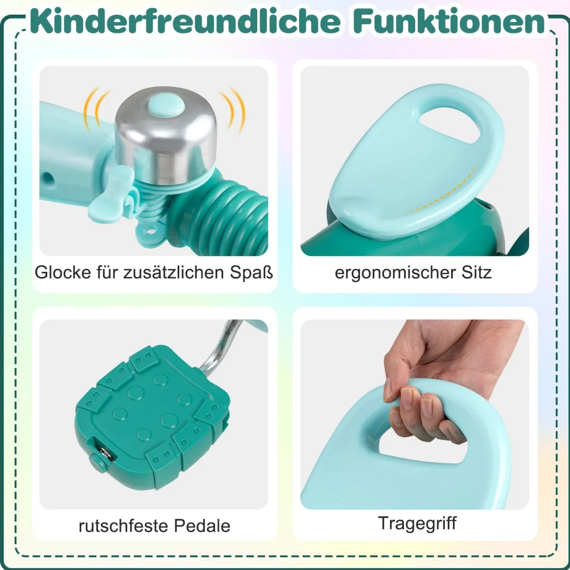 Dreirad Kinder Laufrad mit begrenzter Lenkung Klingel & ergonomischem Sitz Kleinkinder Spielzeug Grün