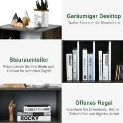 Druckerständer mit 5 offenen Fächer Bürocontainer freistehend Druckerhalter bis zu 13,5 kg belastbar Braun