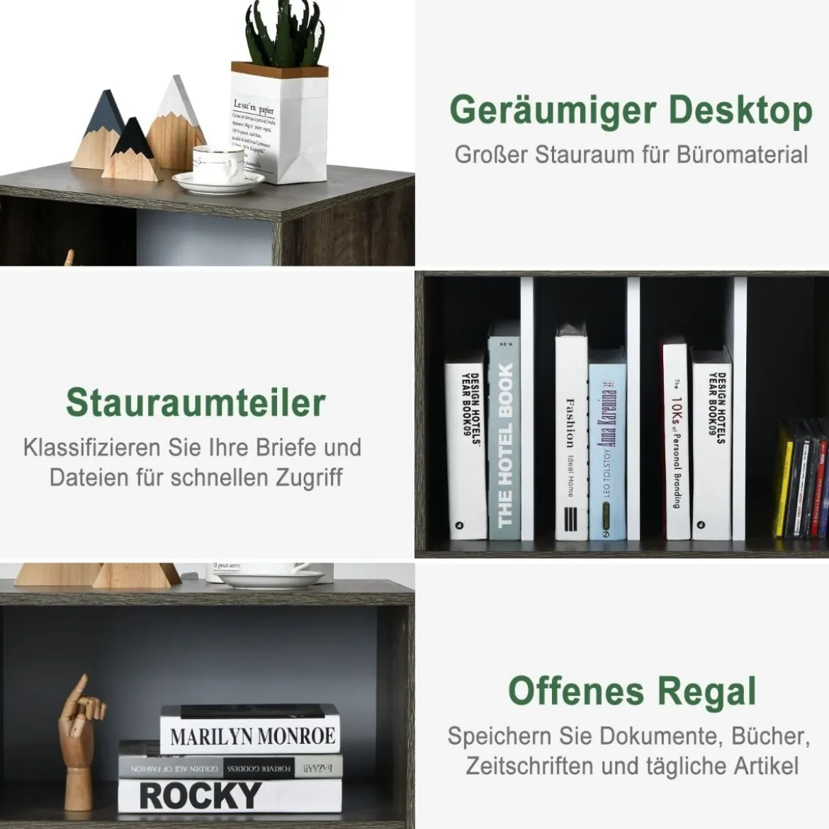 Druckerständer mit 5 offenen Fächer Bürocontainer freistehend Druckerhalter bis zu 13,5 kg belastbar Braun