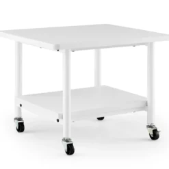 Druckertisch mit 2 Ebenen & Feststellbaren Rädern Druckerständer Druckerwagen Ganzweiß