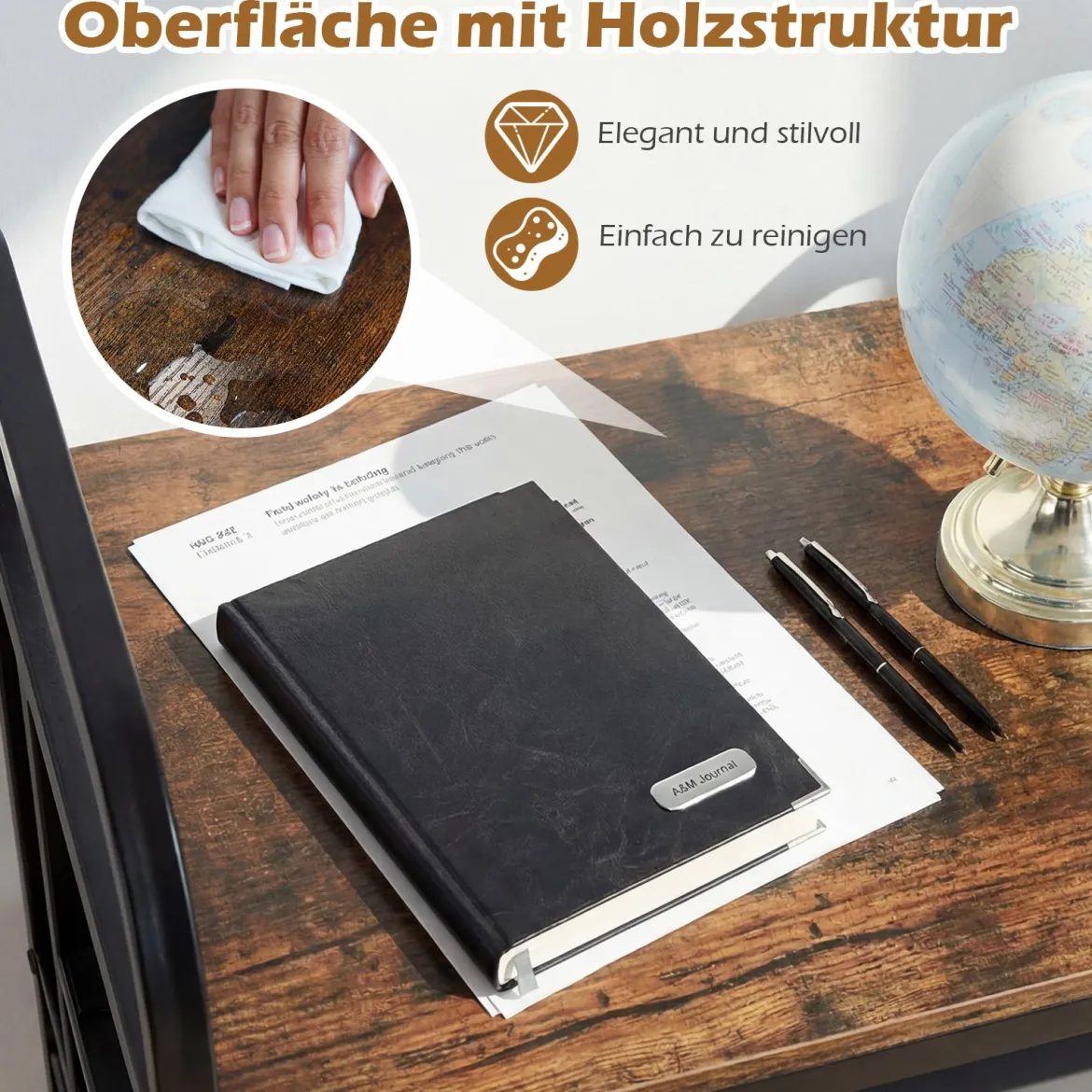 Druckertisch mit Rollen & Offenen Ablagen & 10 Haken 3-stöckiger Druckerständer Braun