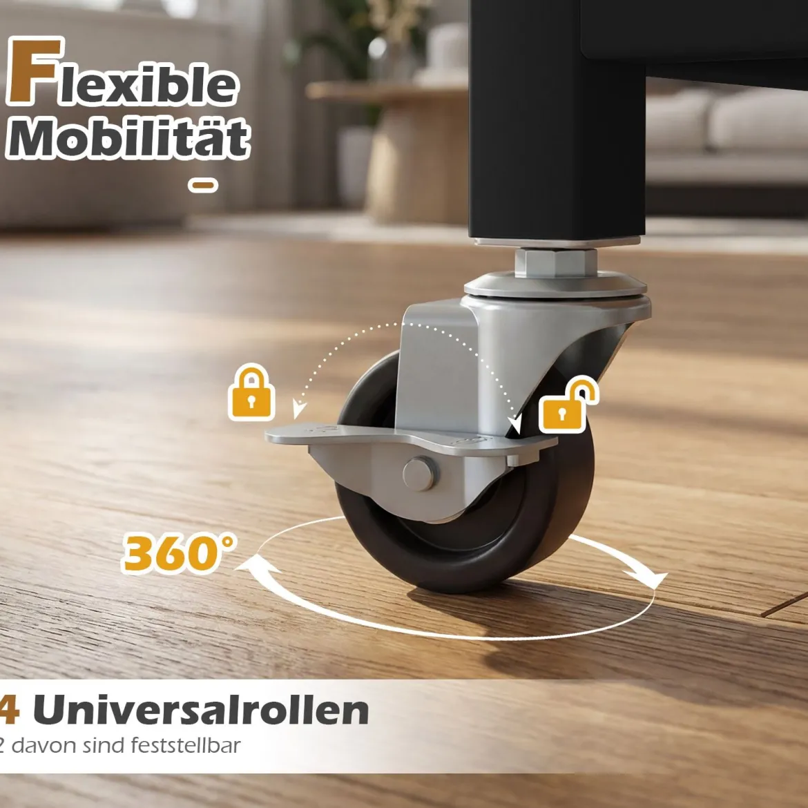 Druckertisch mit Rollen & Offenen Ablagen & 10 Haken 3-stöckiger Druckerständer Braun