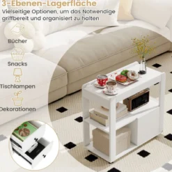 Druckertisch mit Rollen & 2 Schubladen & Ablagen Rollcontainer Druckerständer Beistellwagen