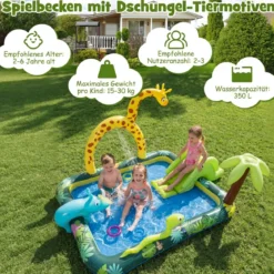 Dschungeltiere Planschbecken mit Sprinkler Rutsche & Wurfspiel Aufblasbares Wasserspielcenter