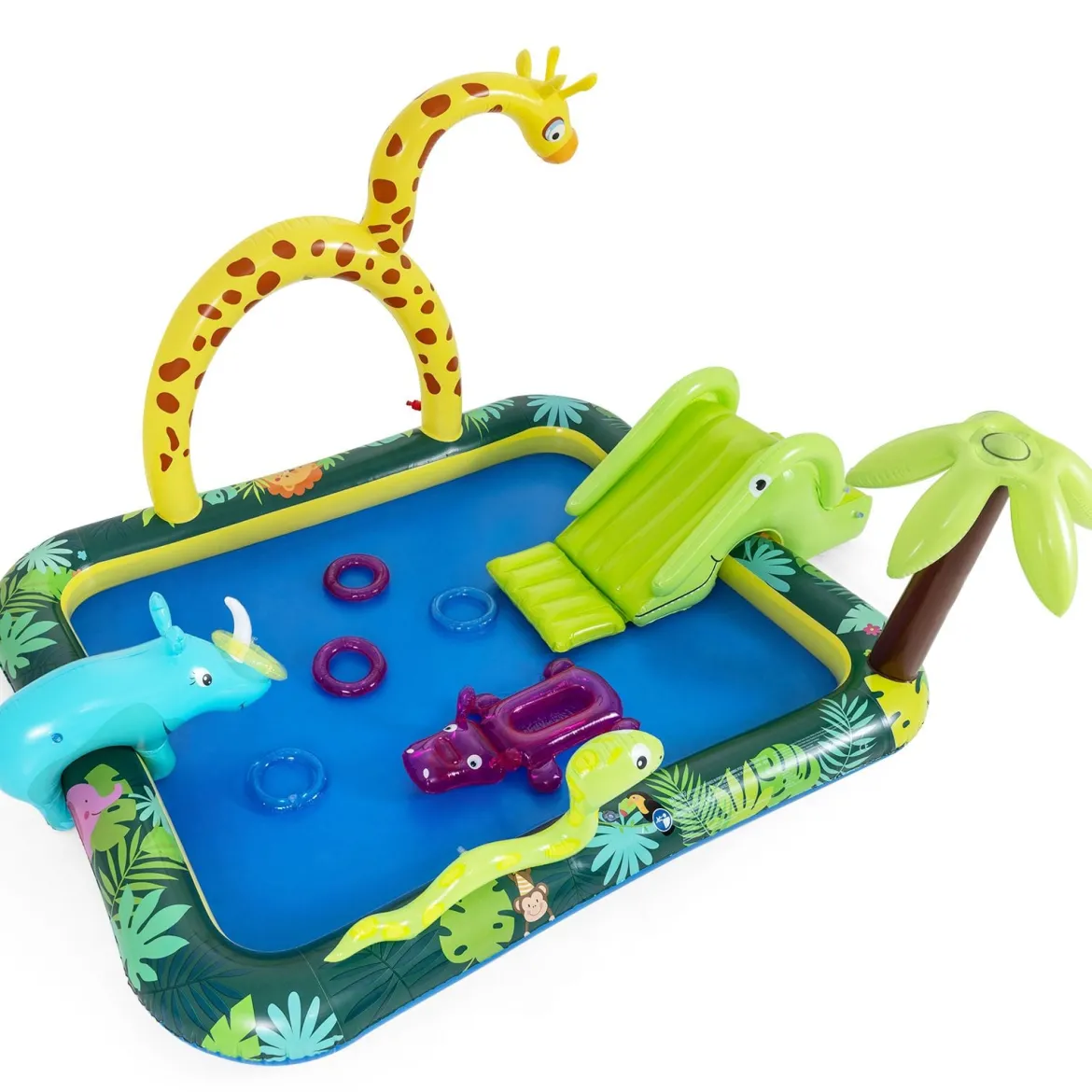 Dschungeltiere Planschbecken mit Sprinkler Rutsche & Wurfspiel Aufblasbares Wasserspielcenter