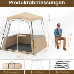 Durchsichtiger Pop-Up-Sportzelt transparentes Campingzelt Outdoor Allwetter-Schutz mit Tragetasche Braun 160 x 160 x 176 cm