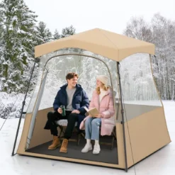 Durchsichtiger Pop-Up-Sportzelt transparentes Campingzelt Outdoor Allwetter-Schutz mit Tragetasche Braun 160 x 160 x 176 cm