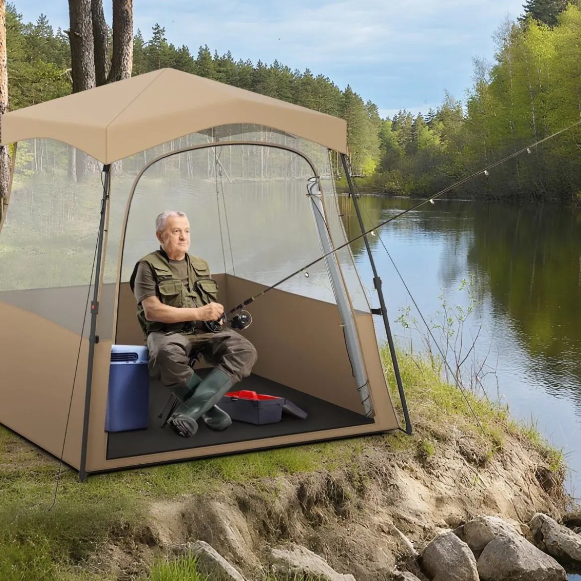 Durchsichtiger Pop-Up-Sportzelt transparentes Campingzelt Outdoor Allwetter-Schutz mit Tragetasche Braun 160 x 160 x 176 cm