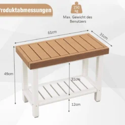 Duschbank Bad Sitzbank mit Ablage bis 150 kg Belastbar Braun + Weiß 61 x 31 x 49 cm