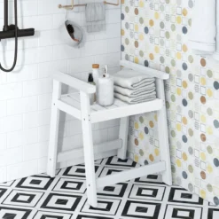 Duschbank mit Armlehnen Spa-Sitz Badhocker für die Dusche wasserdichte Badezimmerbank Weiß 58 x 52 x 61,5 cm