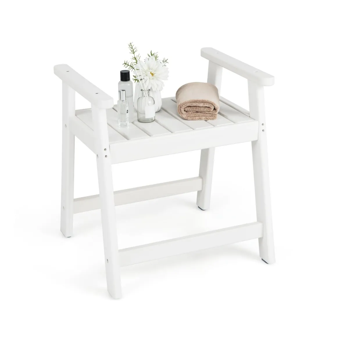 Duschbank mit Armlehnen Spa-Sitz Badhocker für die Dusche wasserdichte Badezimmerbank Weiß 58 x 52 x 61,5 cm
