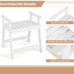 Duschbank mit Armlehnen Spa-Sitz Badhocker für die Dusche wasserdichte Badezimmerbank Weiß 58 x 52 x 61,5 cm