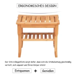 Duschhocker aus Bambus Badhocker mit Ablagefach Badezimmerhocker 48,5 x 27 x 45 cm