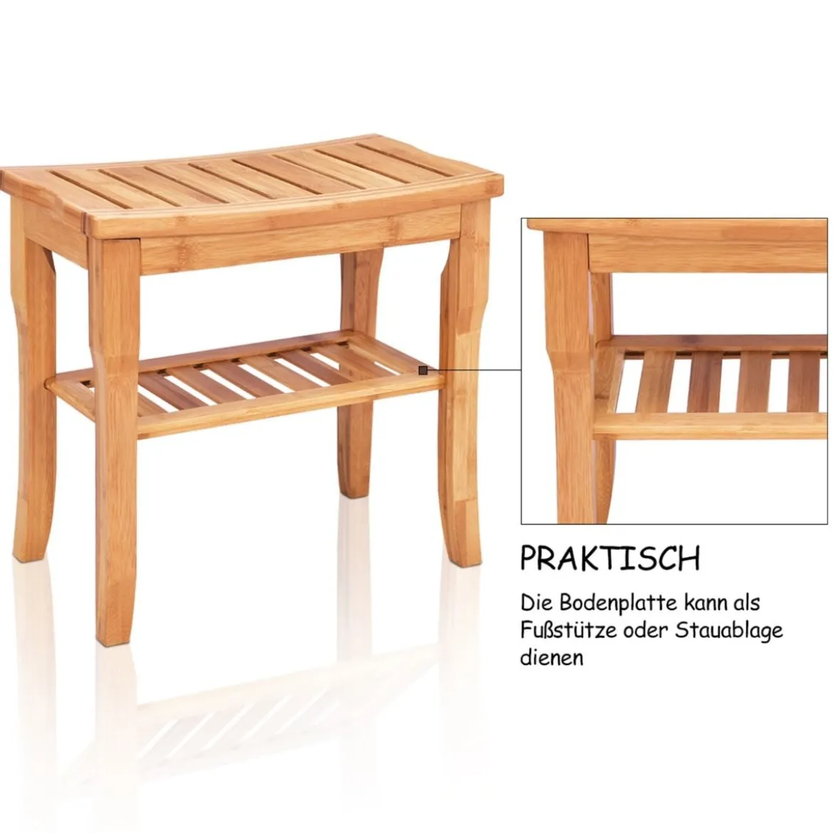 Duschhocker aus Bambus Badhocker mit Ablagefach Badezimmerhocker 48,5 x 27 x 45 cm