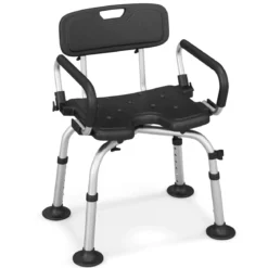 Duschstuhl höhenverstellbar Duschhocker mit Duschkopfhalterung Badehocker 100KG belastbar Duschsitz mit Arm- und Rücklehne Schwarz