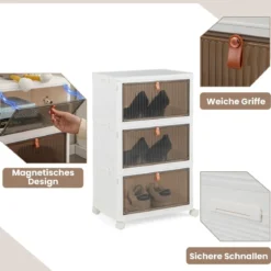 3/4/6-Ebenen Aufbewahrungsboxen mit Deckel & Magnetischen Transparenten Türen & Rollen Weiß